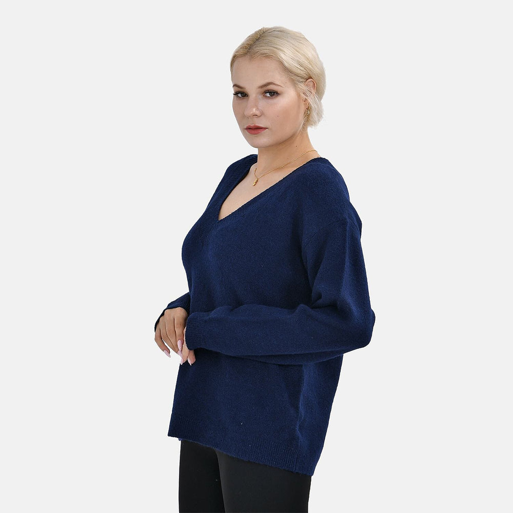 Closeout Stylish V-Neck Long Sleeve Jumpers (Size M) - Navy