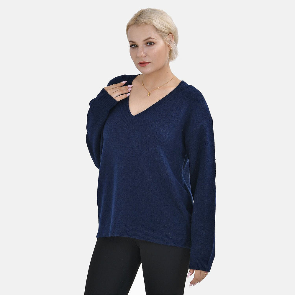 Closeout Stylish V-Neck Long Sleeve Jumpers (Size M) - Navy