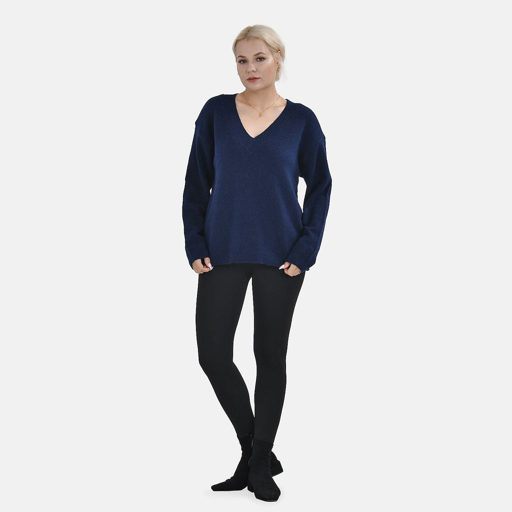Closeout Stylish V-Neck Long Sleeve Jumpers (Size L) - Navy