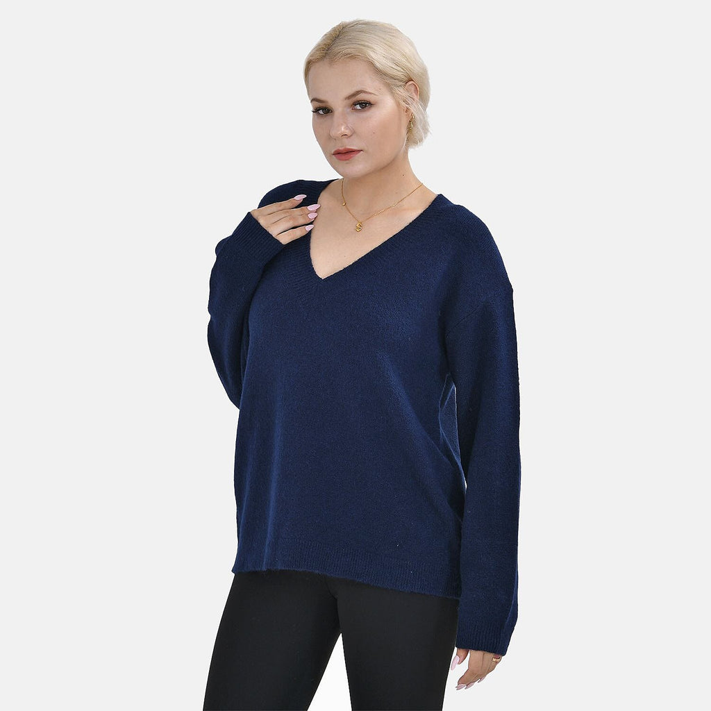 Closeout Stylish V-Neck Long Sleeve Jumpers (Size XL) - Navy