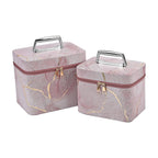 Set of 2 Marble Pattern Makeup Boxes (Size Large - Small) - Pink - Gold