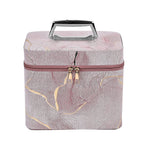 Set of 2 Marble Pattern Makeup Boxes (Size Large - Small) - Pink - Gold