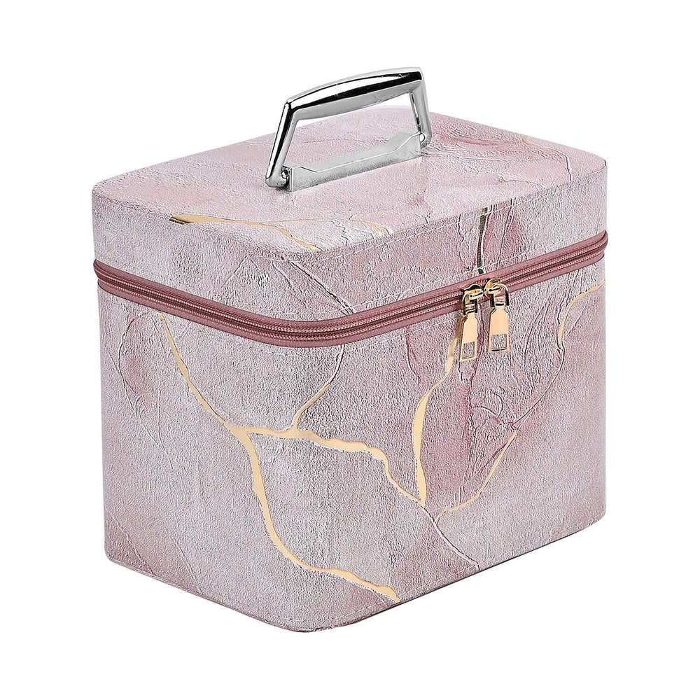Set of 2 Marble Pattern Makeup Boxes (Size Large - Small) - Pink - Gold