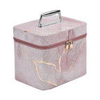 Set of 2 Marble Pattern Makeup Boxes (Size Large - Small) - Pink - Gold