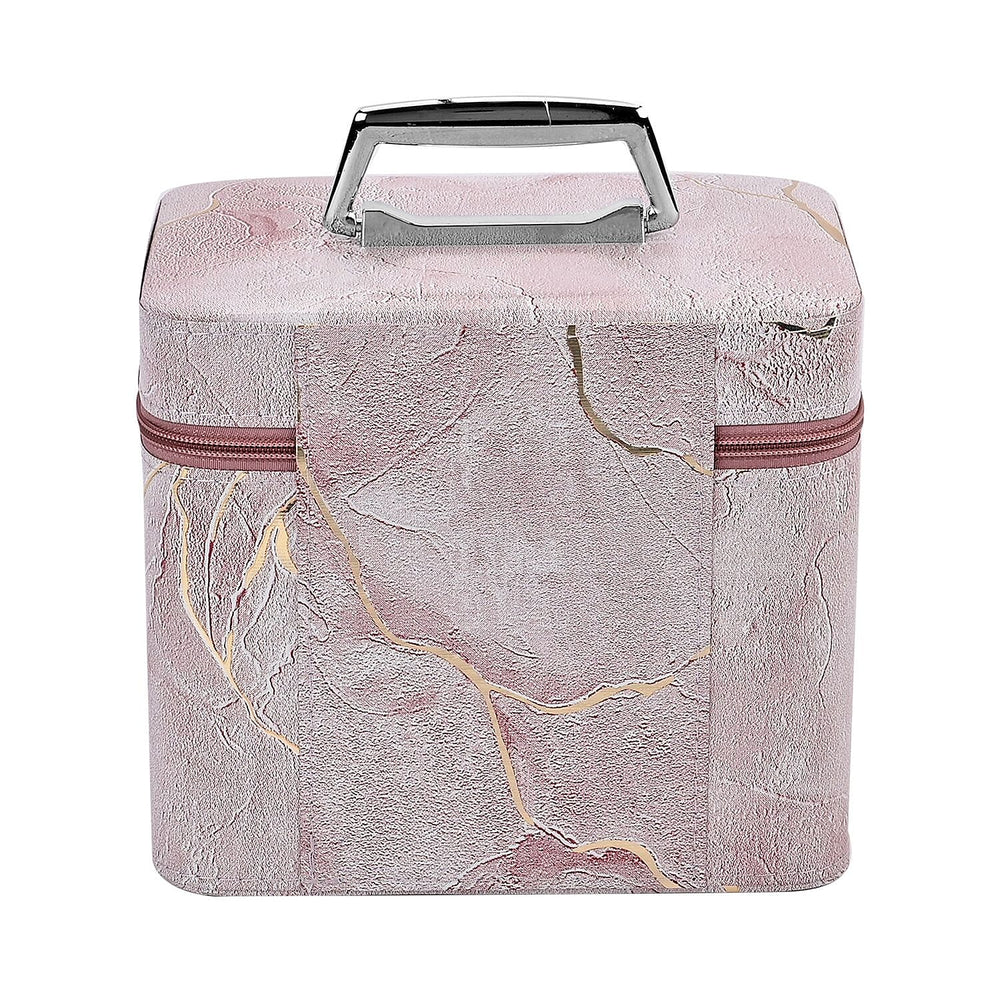 Set of 2 Marble Pattern Makeup Boxes (Size Large - Small) - Pink - Gold