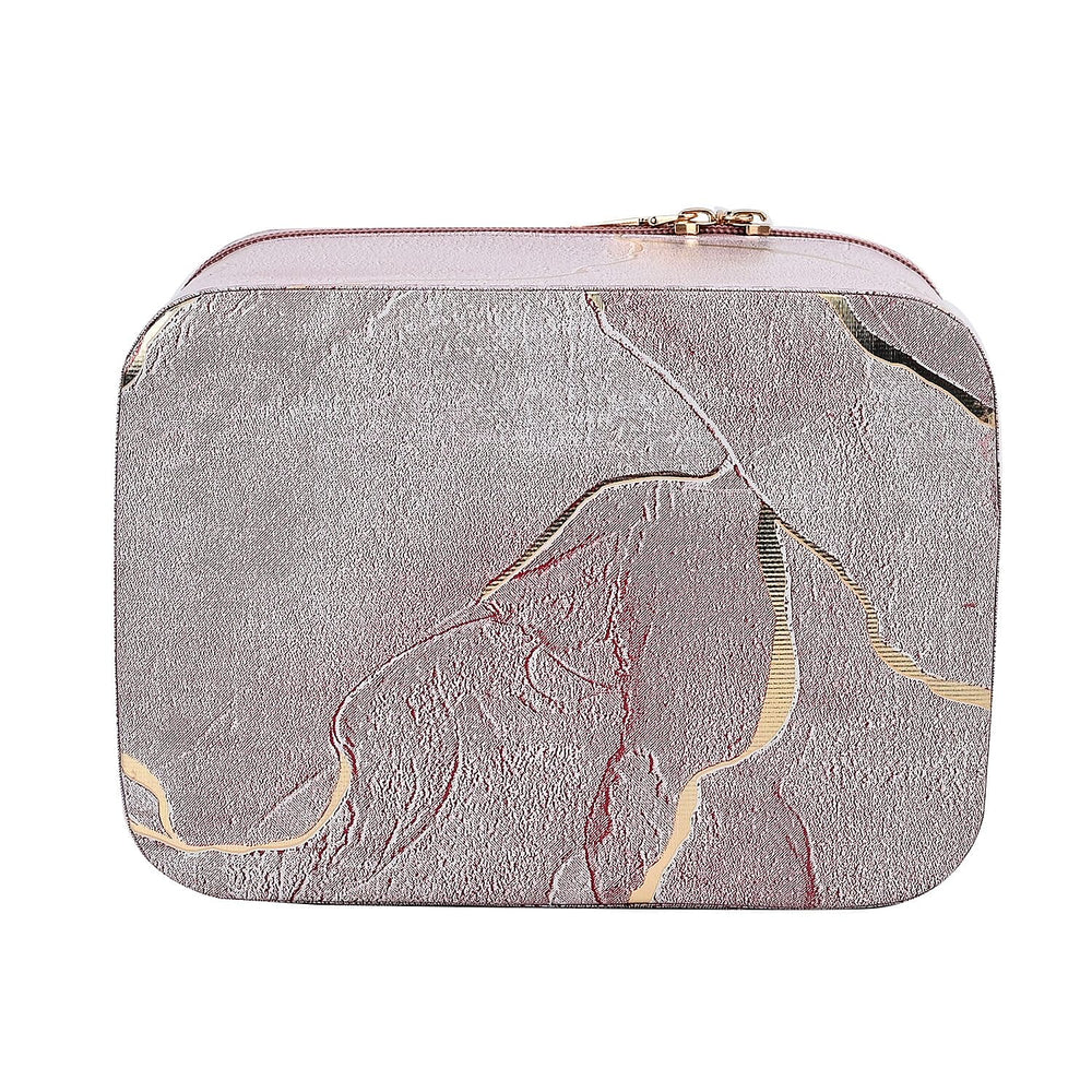 Set of 2 Marble Pattern Makeup Boxes (Size Large - Small) - Pink - Gold