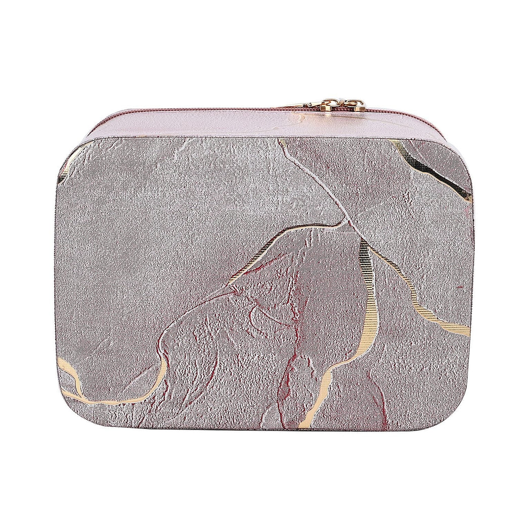 Set of 2 Marble Pattern Makeup Boxes (Size Large - Small) - Pink - Gold