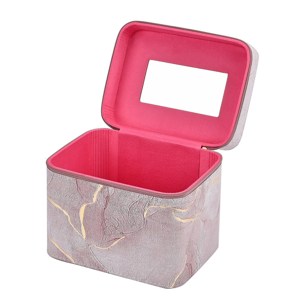 Set of 2 Marble Pattern Makeup Boxes (Size Large - Small) - Pink - Gold