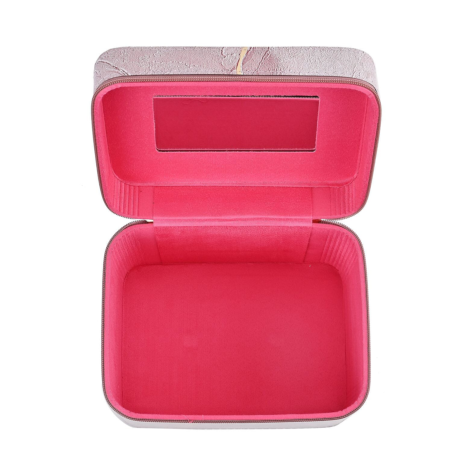 Set of 2 Marble Pattern Makeup Boxes (Size Large - Small) - Pink - Gold