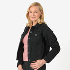 Tamsy Women Strech Cotton Twill Trucker Jacket (Size 10) - Black