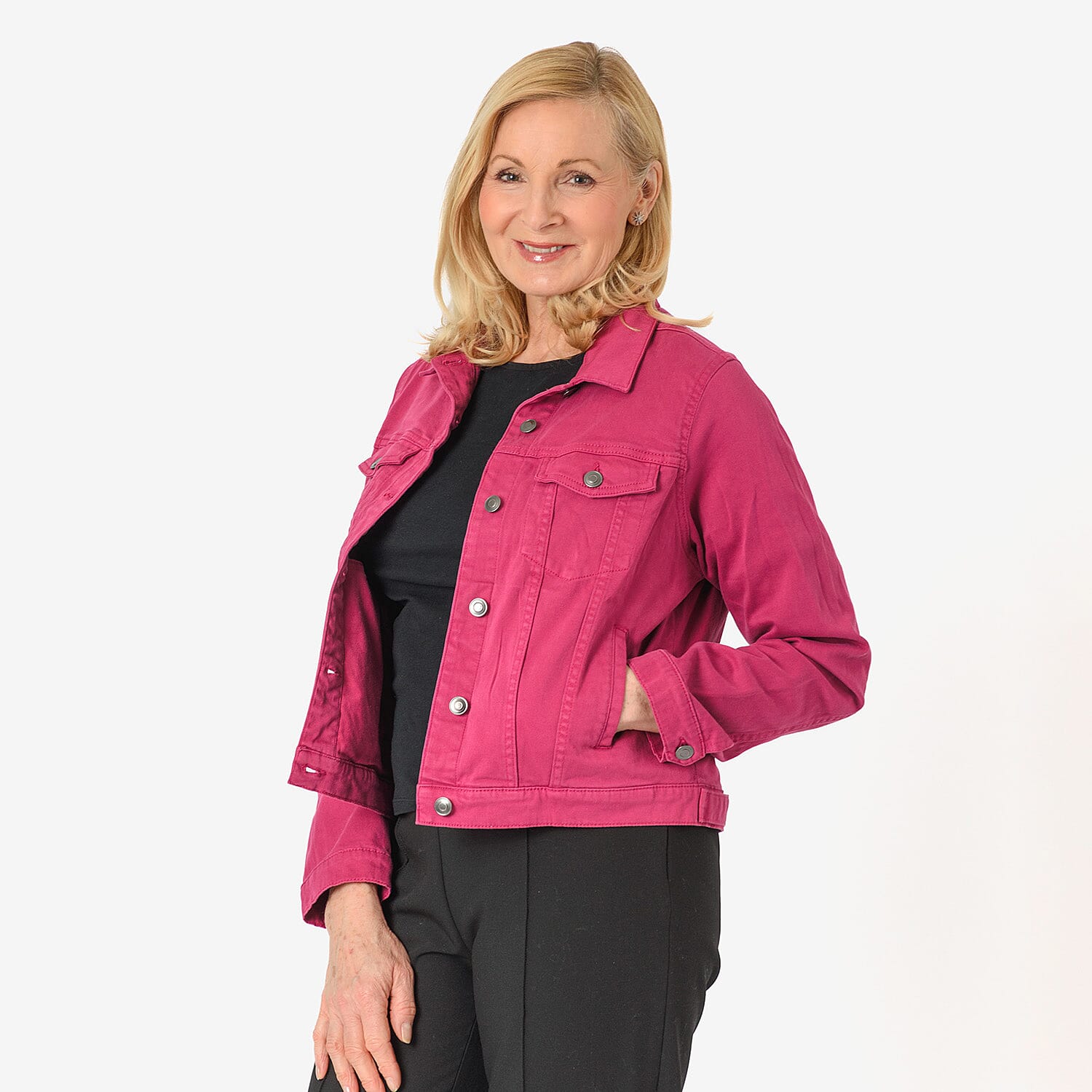 Tamsy Women Strech Cotton Twill Trucker Jacket (Size 18) - Purple