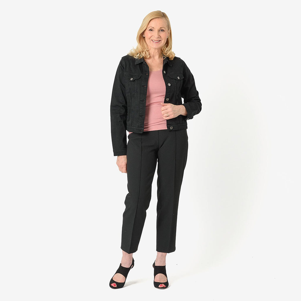 Tamsy Women Strech Cotton Twill Trucker Jacket (Size 20) - Black