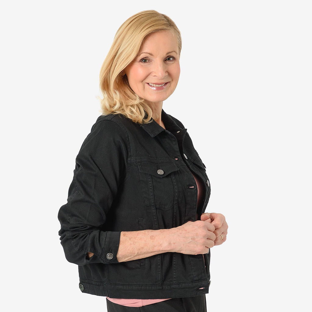 Tamsy Women Strech Cotton Twill Trucker Jacket (Size 20) - Black