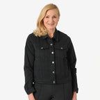 Tamsy Women Strech Cotton Twill Trucker Jacket (Size 24) - Black