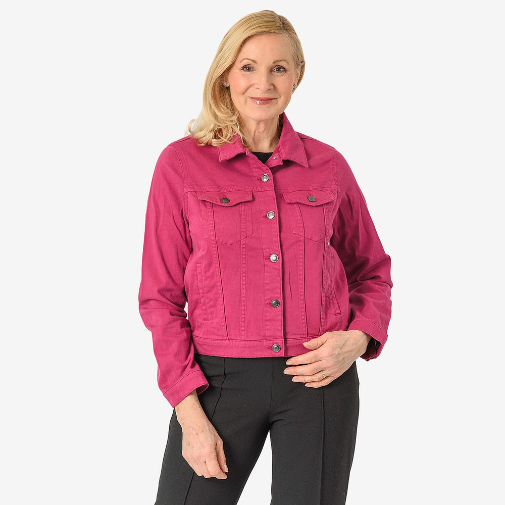 Tamsy Women Strech Cotton Twill Trucker Jacket (Size 24) - Purple