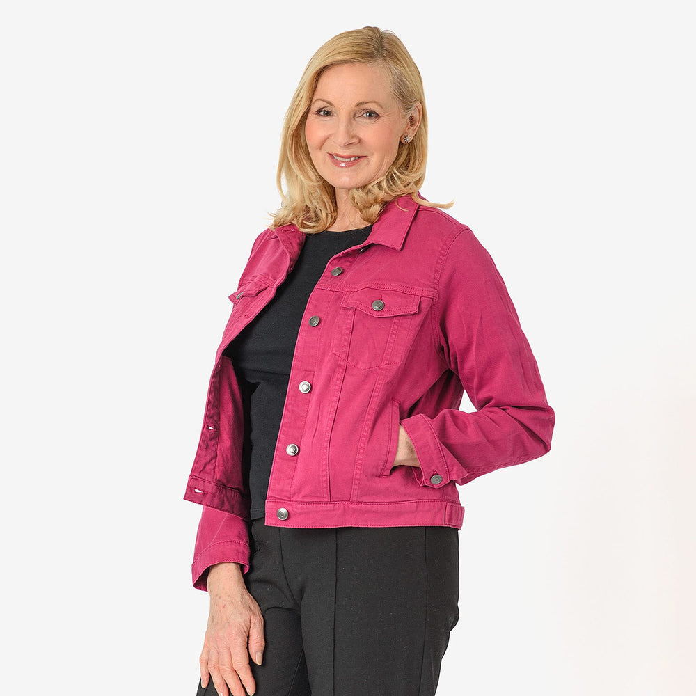 Tamsy Women Strech Cotton Twill Trucker Jacket (Size 24) - Purple
