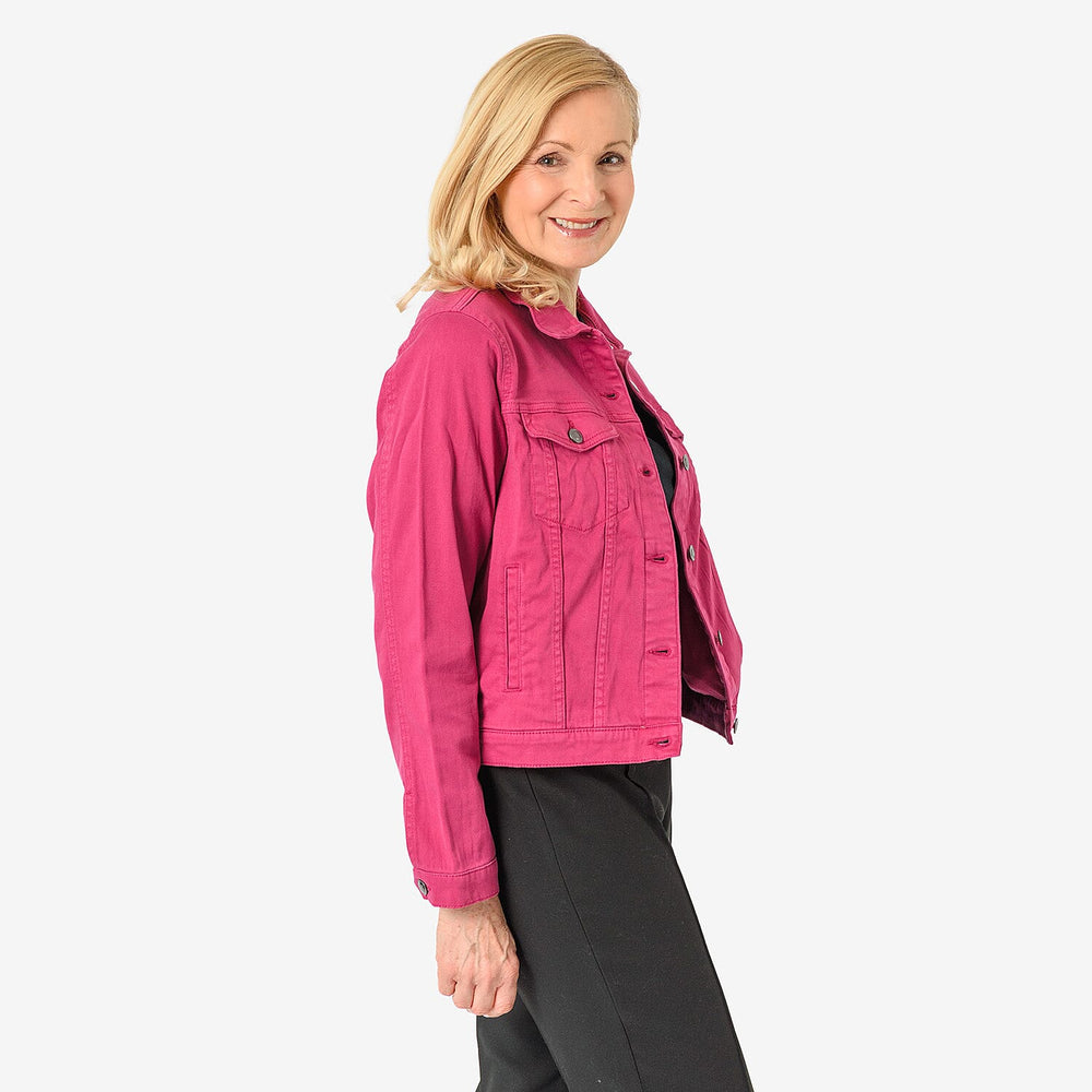 Tamsy Women Strech Cotton Twill Trucker Jacket (Size 24) - Purple