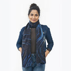 La Marey 100% Cashmere Printed Pashmina Woolen Scarf with Gift Box (Size 190x70cm) - Black & Blue