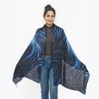 La Marey 100% Cashmere Printed Pashmina Woolen Scarf with Gift Box (Size 190x70cm) - Black & Blue
