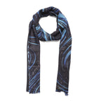 La Marey 100% Cashmere Printed Pashmina Woolen Scarf with Gift Box (Size 190x70cm) - Black & Blue