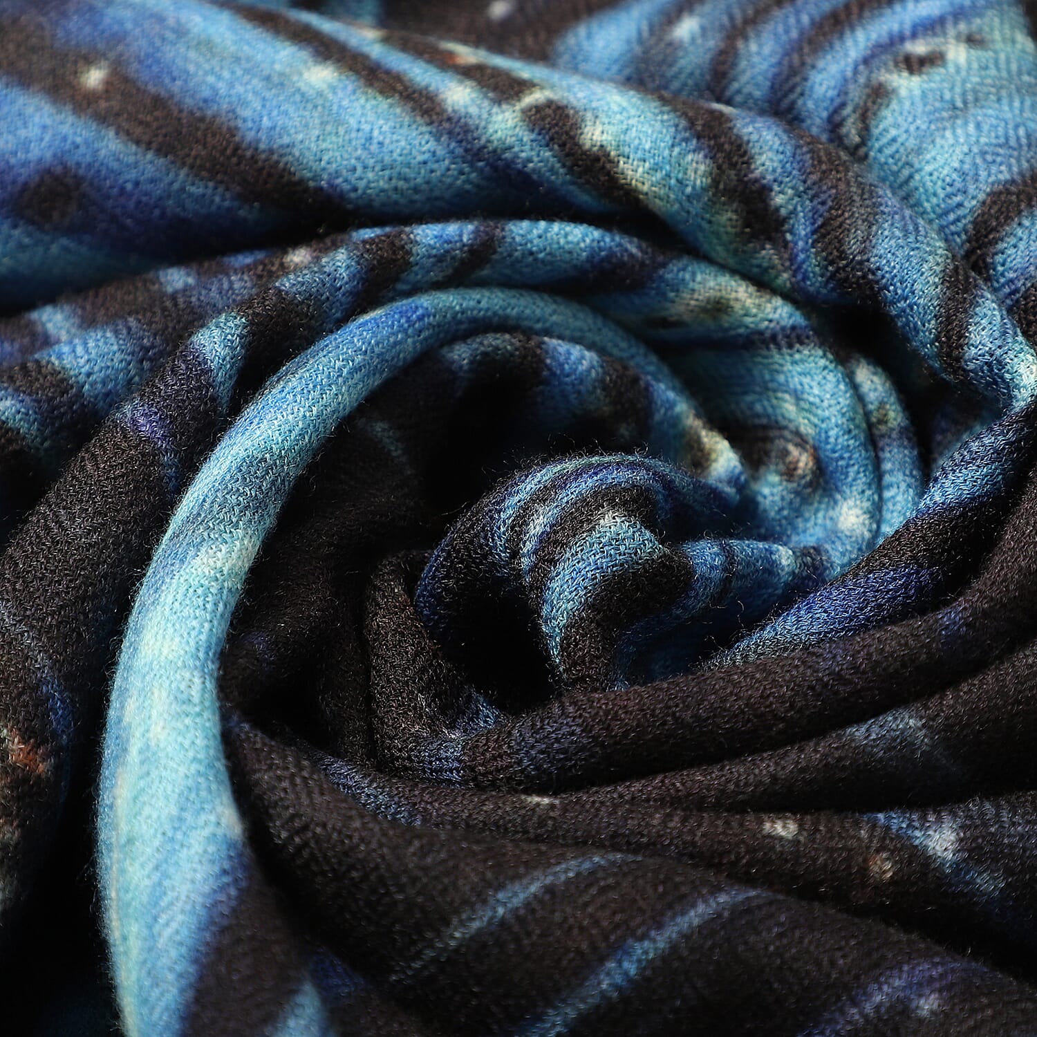 La Marey 100% Cashmere Printed Pashmina Woolen Scarf with Gift Box (Size 190x70cm) - Black & Blue