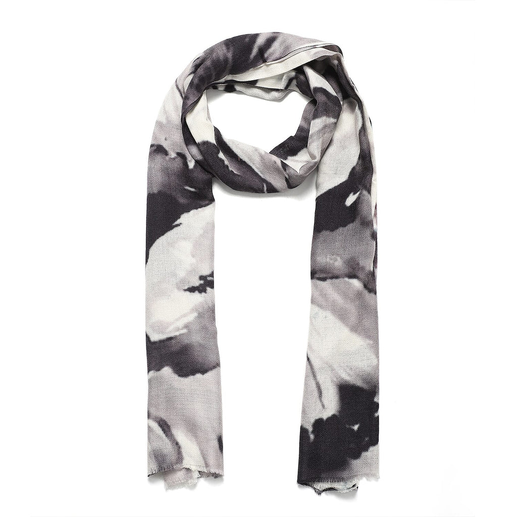 La Marey 100% Cashmere Printed Pashmina Woolen Scarf with Gift Box (Size 190x70cm) - Grey & Black