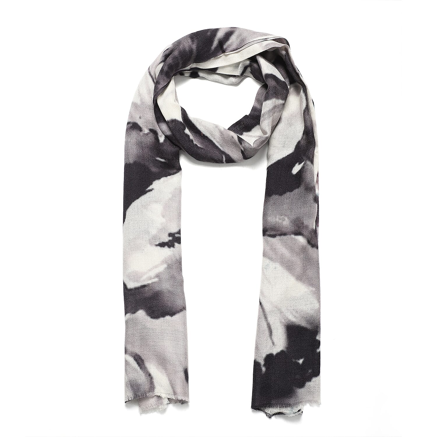 La Marey 100% Cashmere Printed Pashmina Woolen Scarf with Gift Box (Size 190x70cm) - Grey & Black