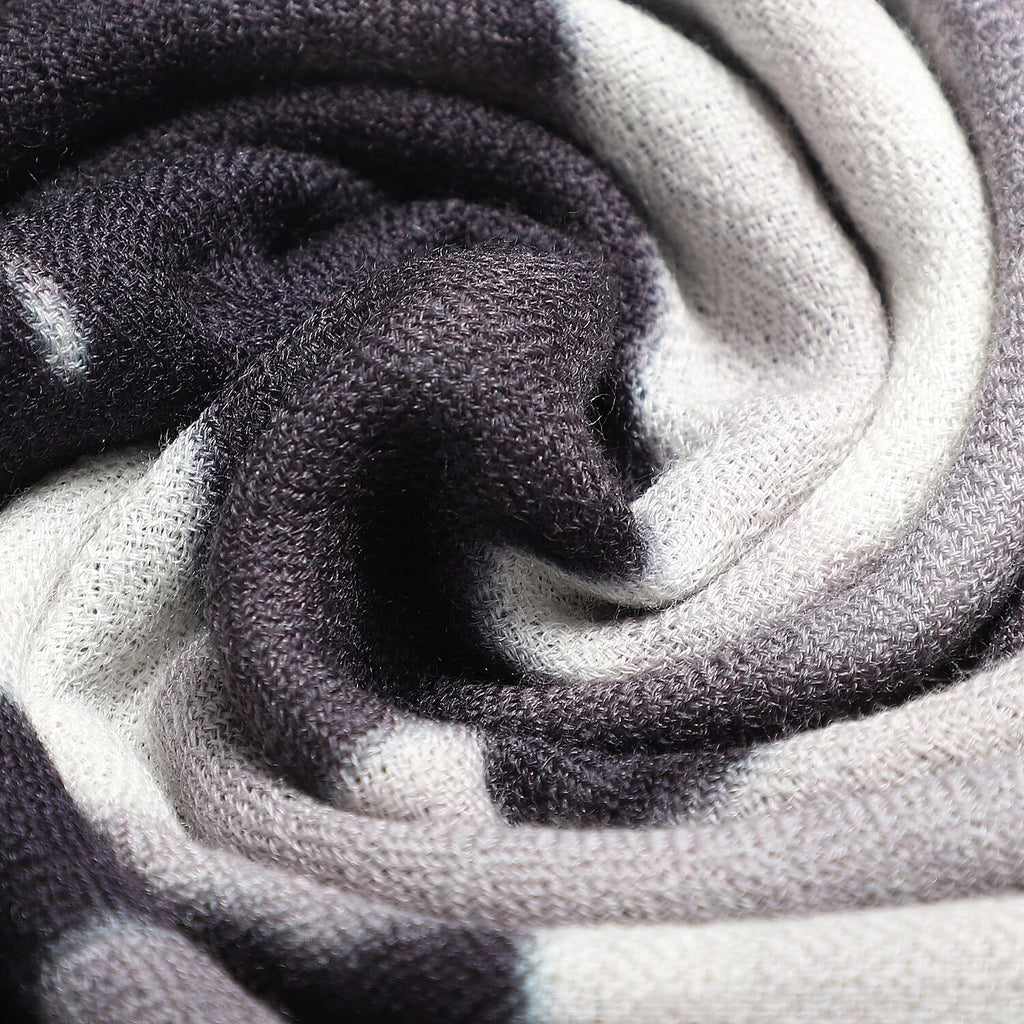 La Marey 100% Cashmere Printed Pashmina Woolen Scarf with Gift Box (Size 190x70cm) - Grey & Black