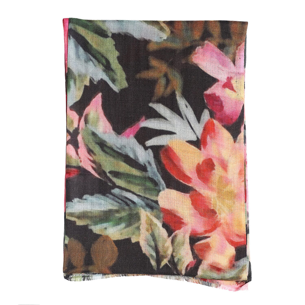 La Marey 100% Cashmere Printed Pashmina Woolen Scarf with Gift Box (Size 190x70cm) - Pink & Yellow