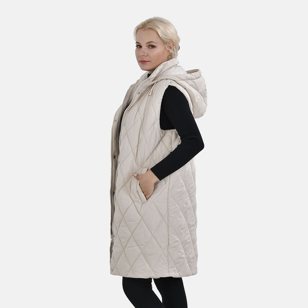 Tamsy Hoodie Puffer Gilet with 2 Side Pockets (Size S) - Beige