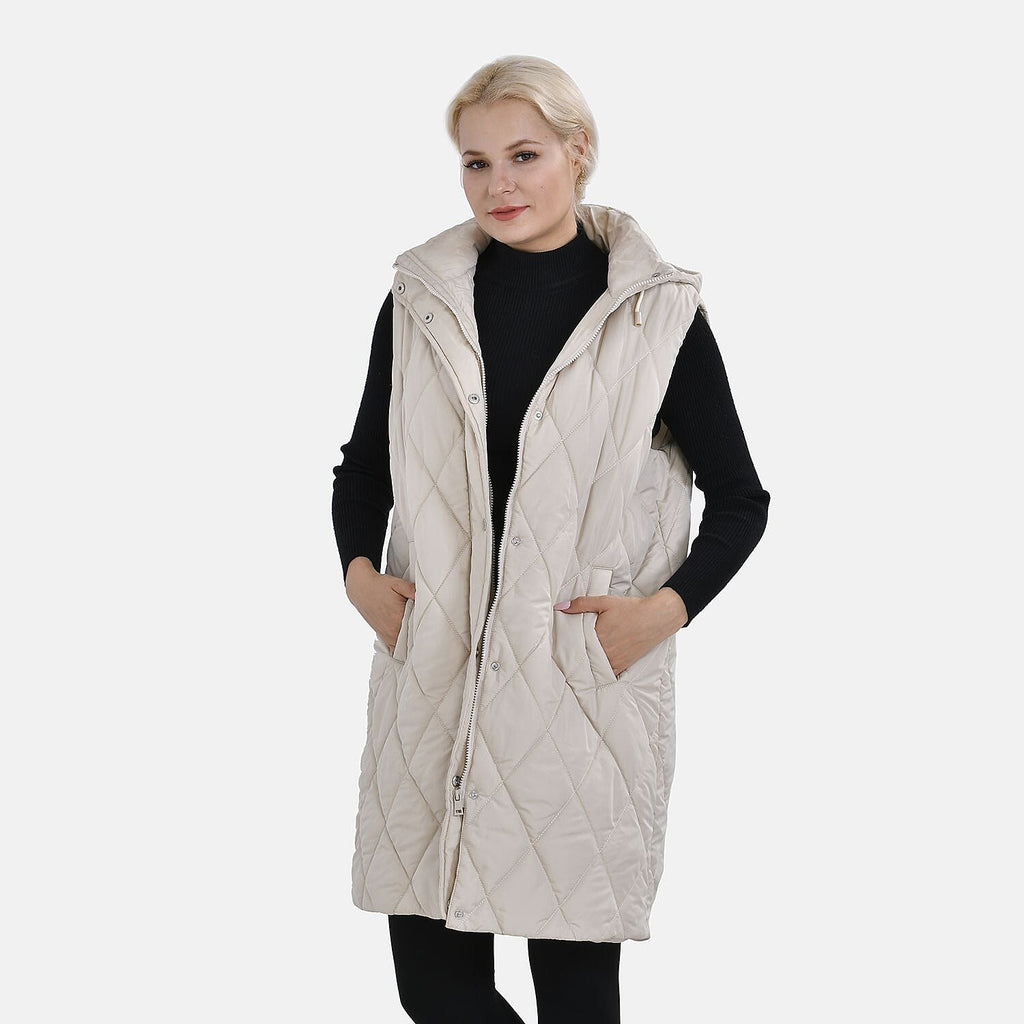 Tamsy Hoodie Puffer Gilet with 2 Side Pockets (Size S) - Beige