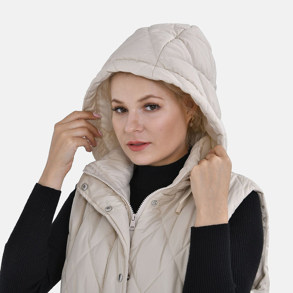 Tamsy Hoodie Puffer Gilet with 2 Side Pockets (Size S) - Beige