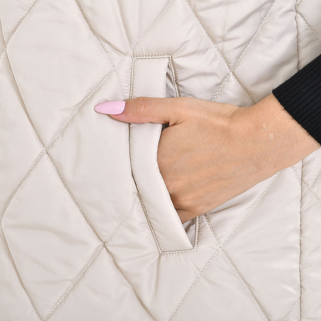 Tamsy Hoodie Puffer Gilet with 2 Side Pockets (Size S) - Beige