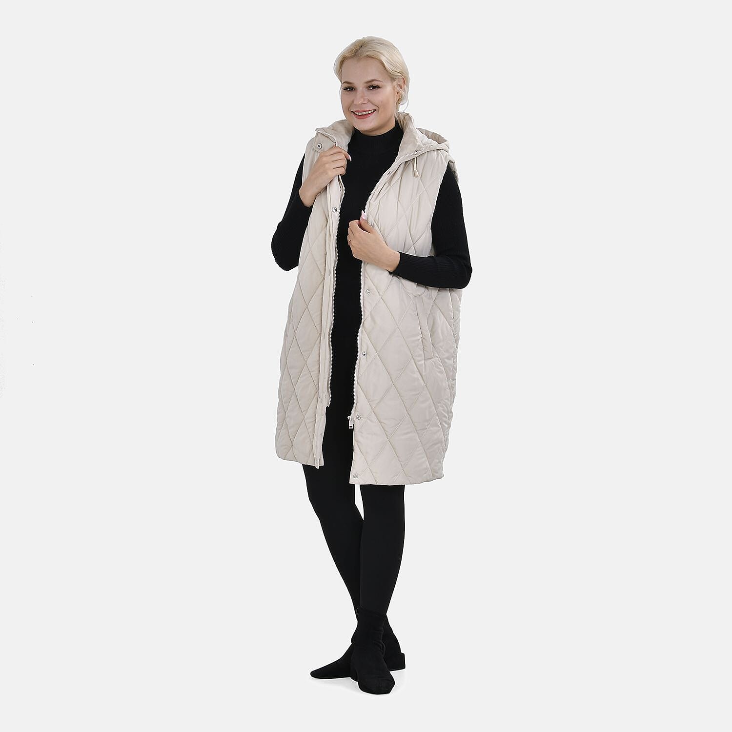 Tamsy Hoodie Puffer Gilet with 2 Side Pockets (Size M) - Beige