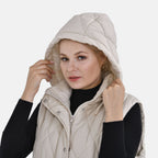 Tamsy Hoodie Puffer Gilet with 2 Side Pockets (Size M) - Beige