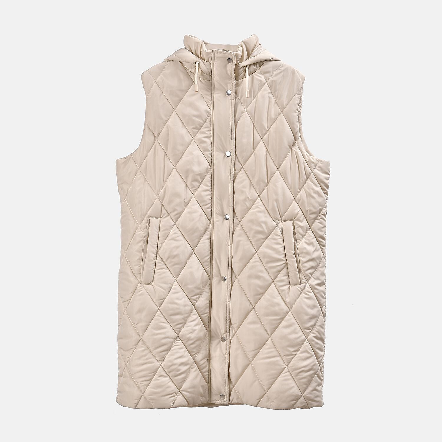 Tamsy Hoodie Puffer Gilet with 2 Side Pockets (Size M) - Beige
