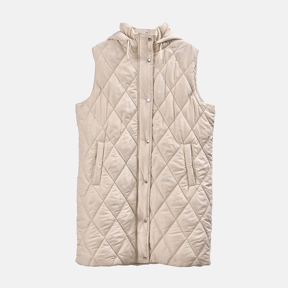 Tamsy Hoodie Puffer Gilet with 2 Side Pockets (Size XXL) - Beige