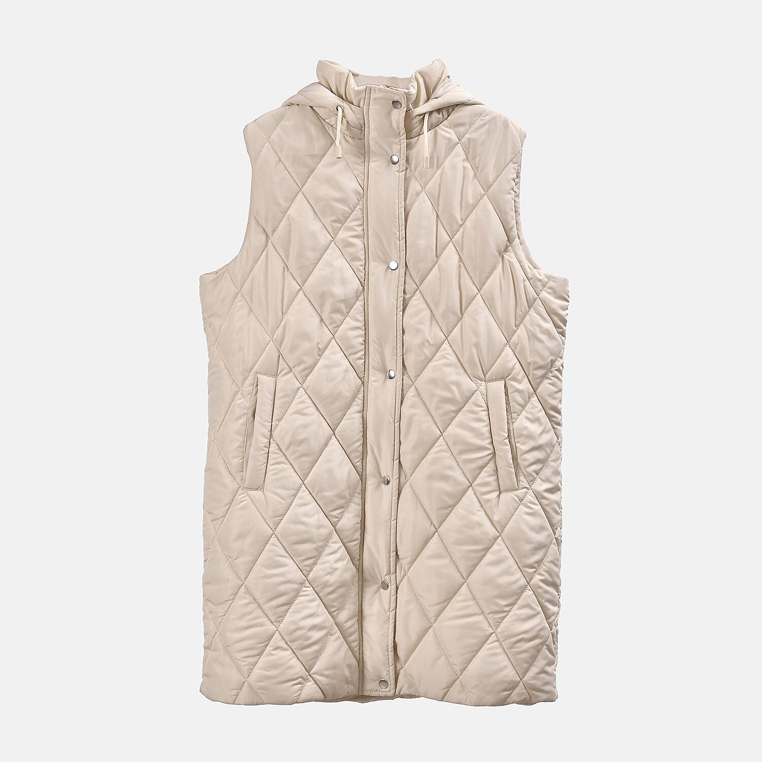 Tamsy Hoodie Puffer Gilet with 2 Side Pockets (Size XXL) - Beige