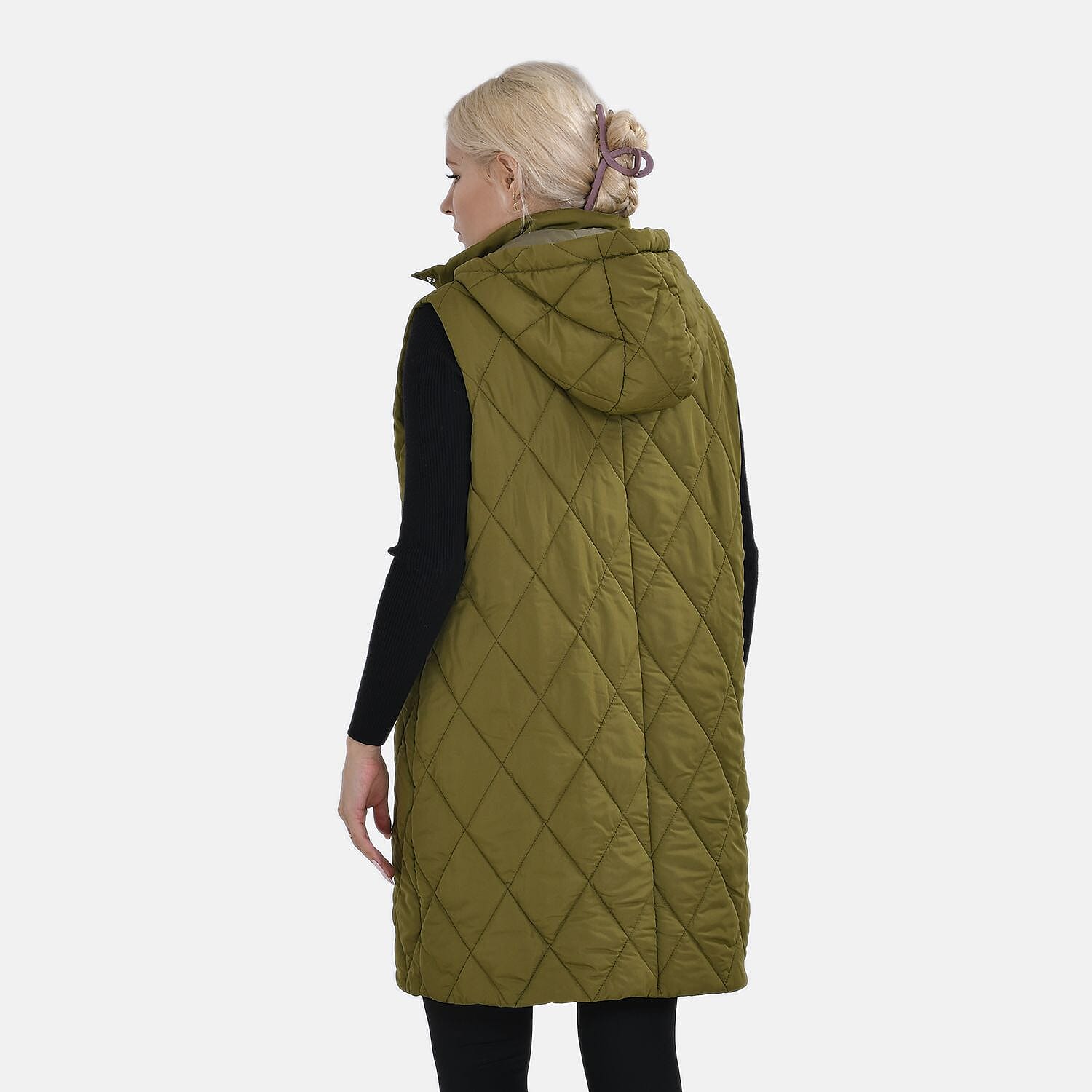 Tamsy Hoodie Puffer Gilet with 2 Side Pockets (Size S) - Green