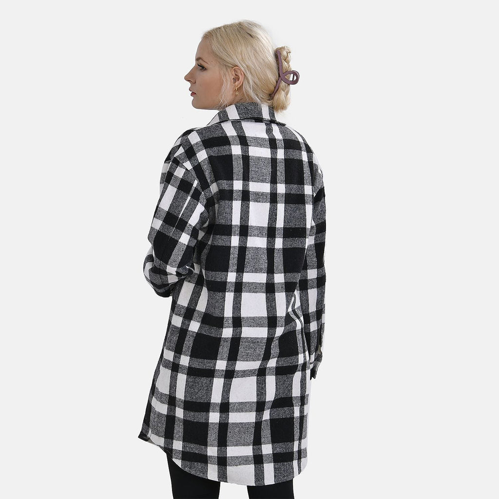 TAMSY Brushed Checked Long Length Shacket (Size XXL) - Black