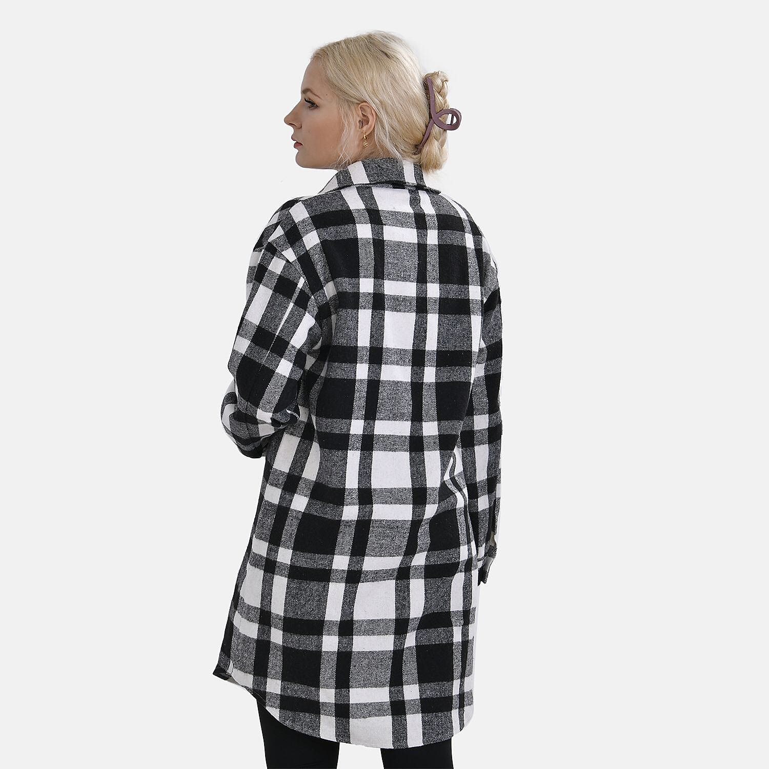 TAMSY Brushed Checked Long Length Shacket (Size XXL) - Black
