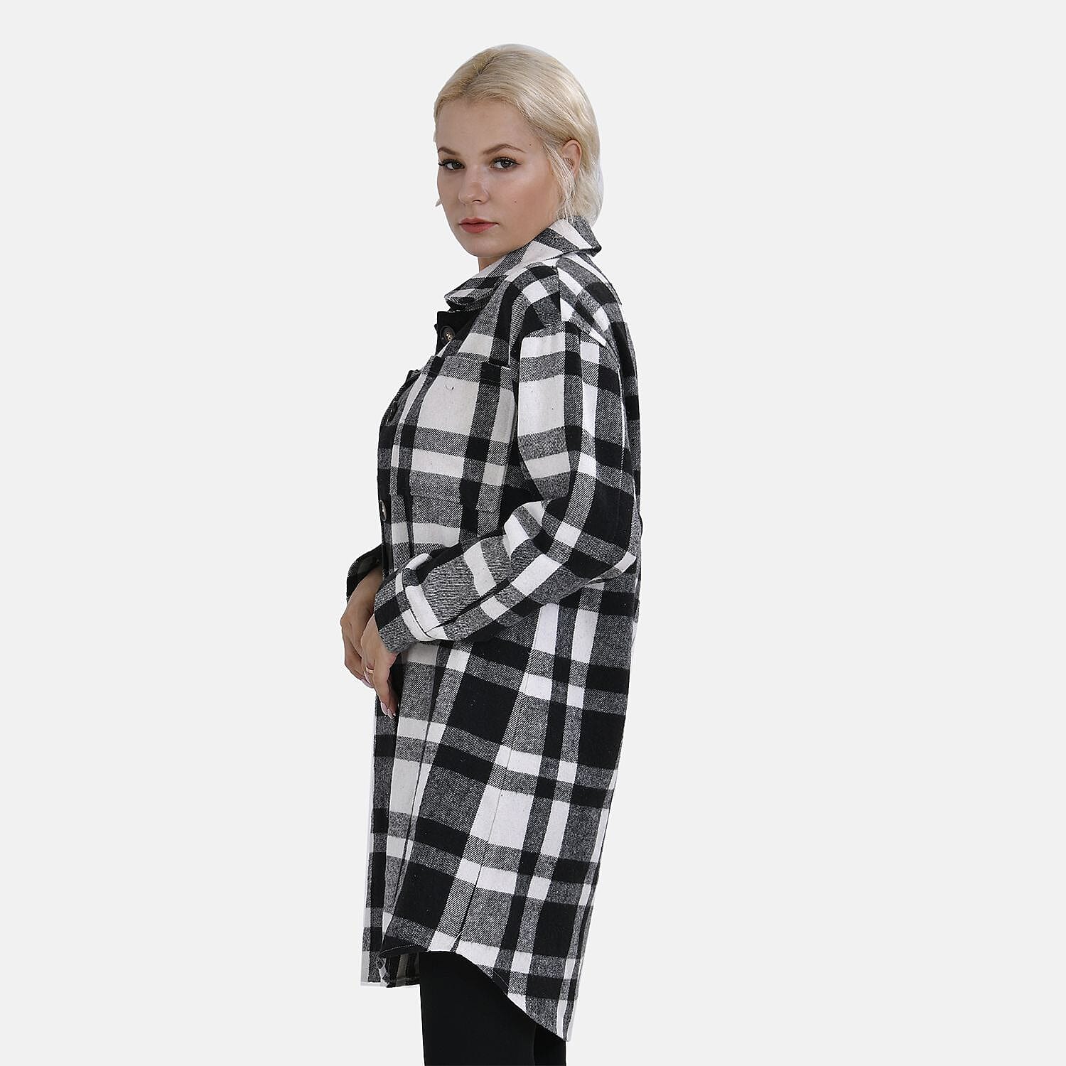 TAMSY Brushed Checked Long Length Shacket (Size XXL) - Black