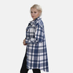 TAMSY Brushed Checked Long Length Shacket (Size L) - Blue