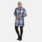 TAMSY Brushed Checked Long Length Shacket (Size XXL) - Blue