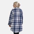 TAMSY Brushed Checked Long Length Shacket (Size XXL) - Blue