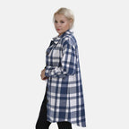TAMSY Brushed Checked Long Length Shacket (Size XXL) - Blue