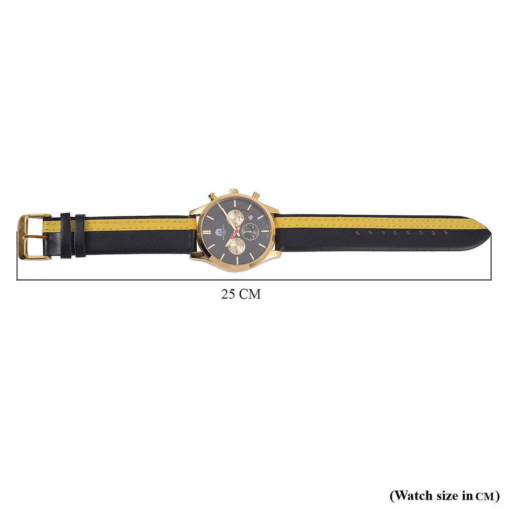 William Hunt Multifunction Japanese Movement 5ATM Watch with Black & Yellow Leather Strap, Mineral Glass