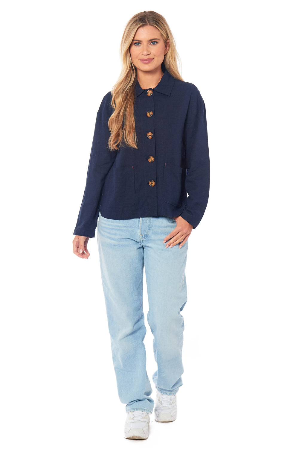 Charlotte West Ladies Linen Jacket (Size 12) - Navy