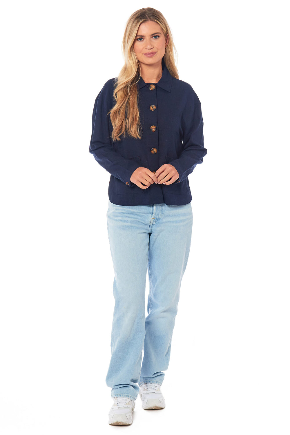 Charlotte West Ladies Linen Jacket (Size 12) - Navy