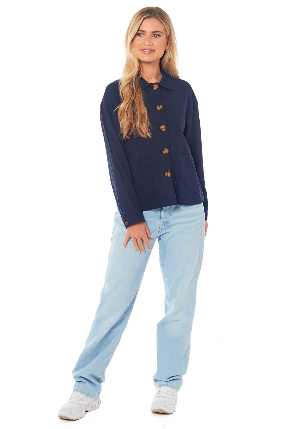 Charlotte West Ladies Linen Jacket (Size 12) - Navy